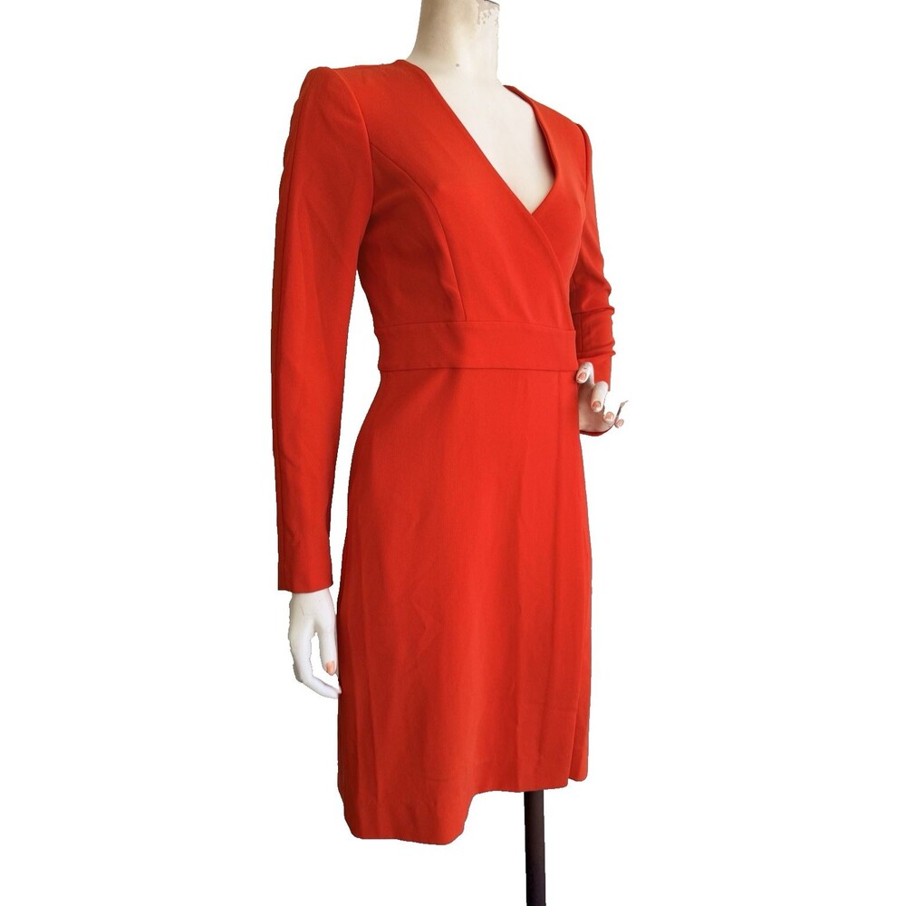 DIANE VON FURSTENBERG Wrap Dress Coral Red Long Sleeve Knee Length Size 4 - Picture 5 of 11